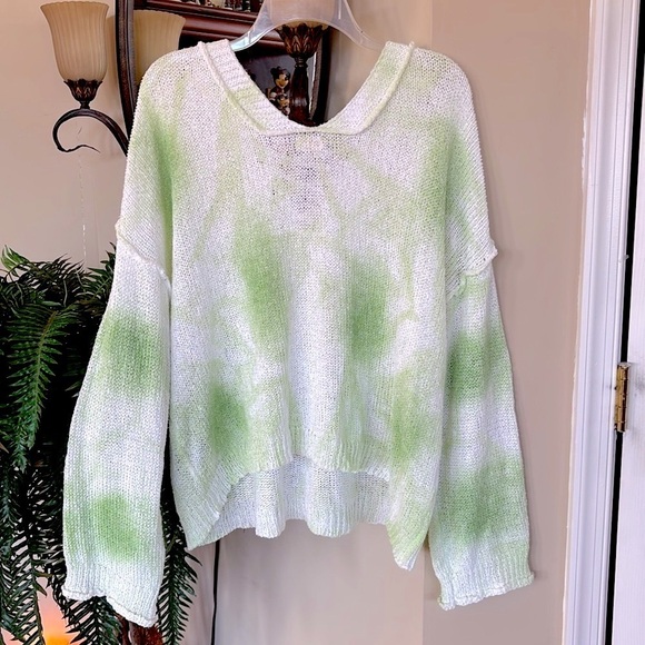 NWOT POL White & Mint Green Lace Up V-Neck Oversized Knit Sweater Casual Spring - Picture 7 of 13